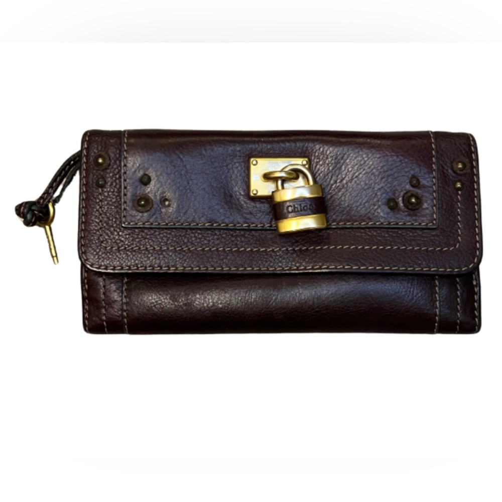 Chloe Dark Purple Leather Paddington Wallet with Brass Lock & Key